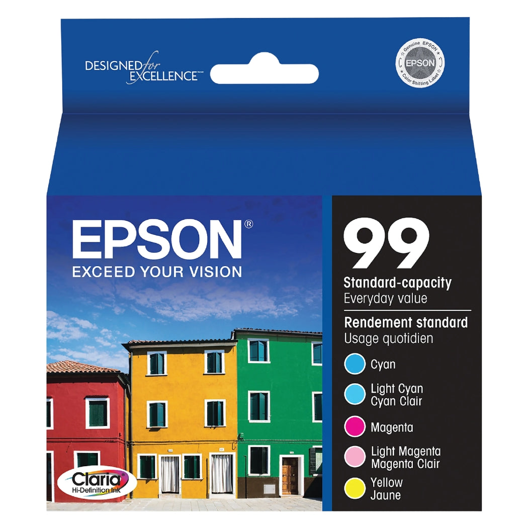 New, Pre-Owned - Epson T099 Cyan, Light Cyan, Magenta, Light Magenta & Yellow Ink Cartridges-5 Pack