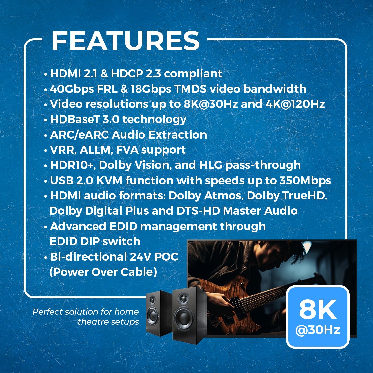 8K HDBaseT 3.0 HDMI™ Extender (Loop, USB, eARC, LAN) - 330ft (cat6) (BK-EXB330EAU-K)