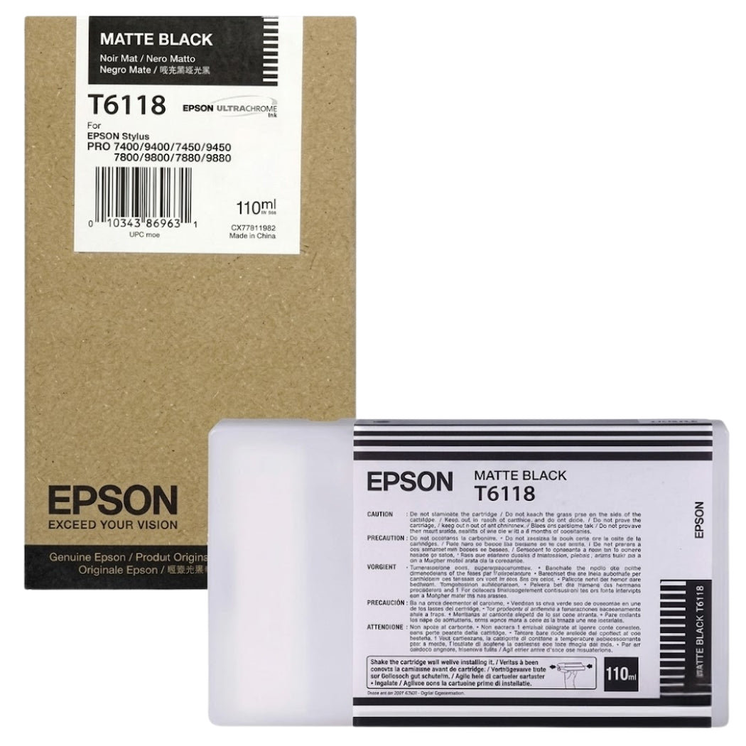 New, Pre-Owned - Epson T6118 110ml UltraChrome Matte Black Ink Cartridge, T611800