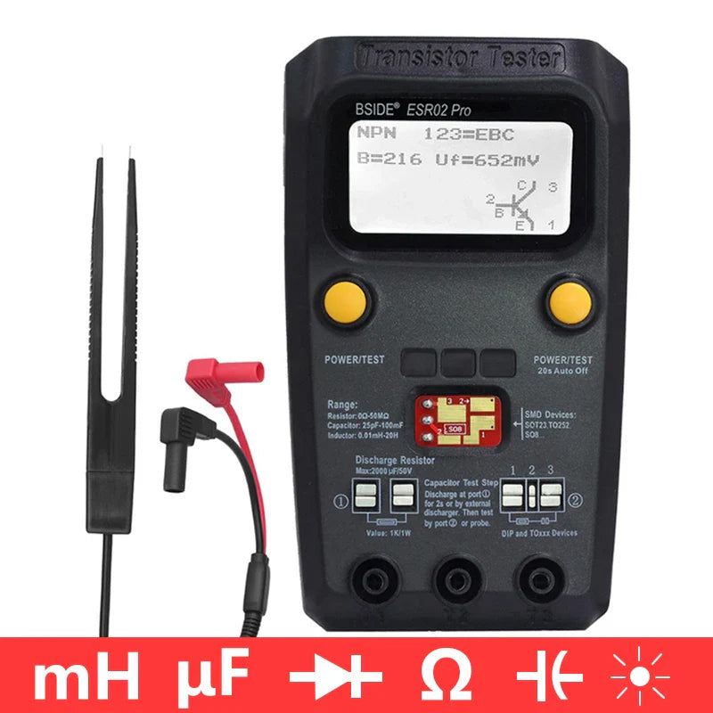 BSIDE ESR02Pro Transistor Tester for Diode, Capacitance & SMD