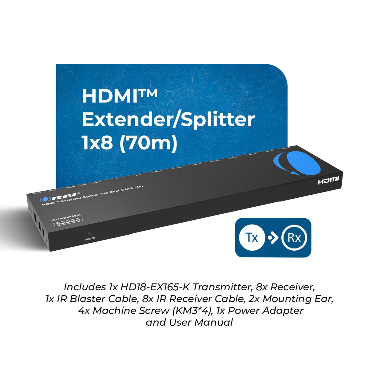 4K@30Hz 1x8 HDMI™ Extender Splitter (Loop) - 230ft (cat6)-HD18-EX165-K