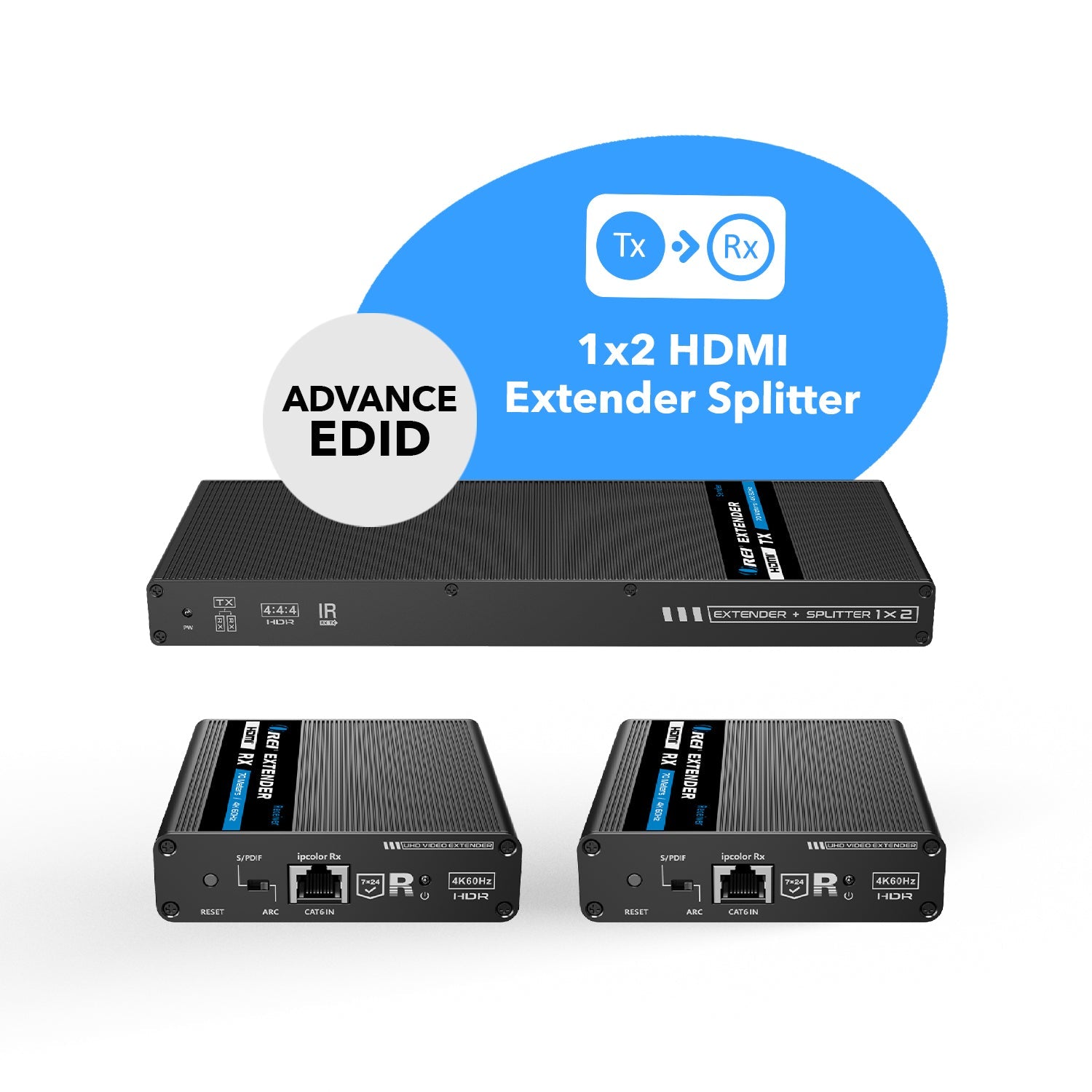 4K@60hz 1x2 HDMI™ Extender Splitter (Loop, IR) - 230ft (cat6) (UHD12-IPC230-K)