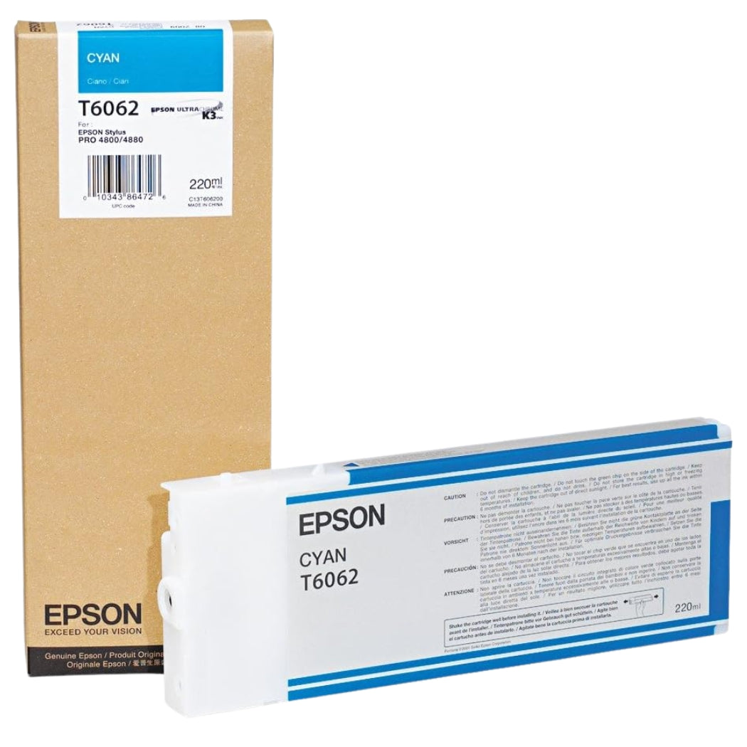 New, Pre-Owned - Epson (T6062) 220ml Cyan OEM Ink Cartridge, T606200