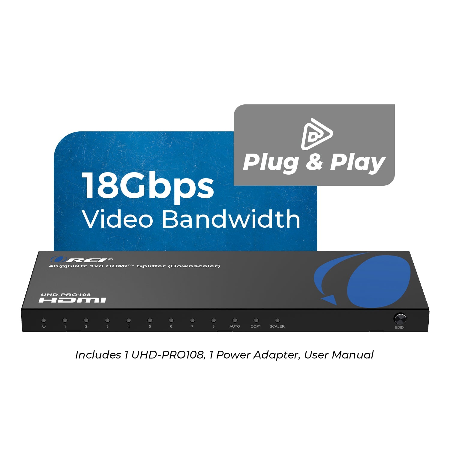4K@60Hz 1x8 HDMI Splitter (Downscaler) UHD-PRO108