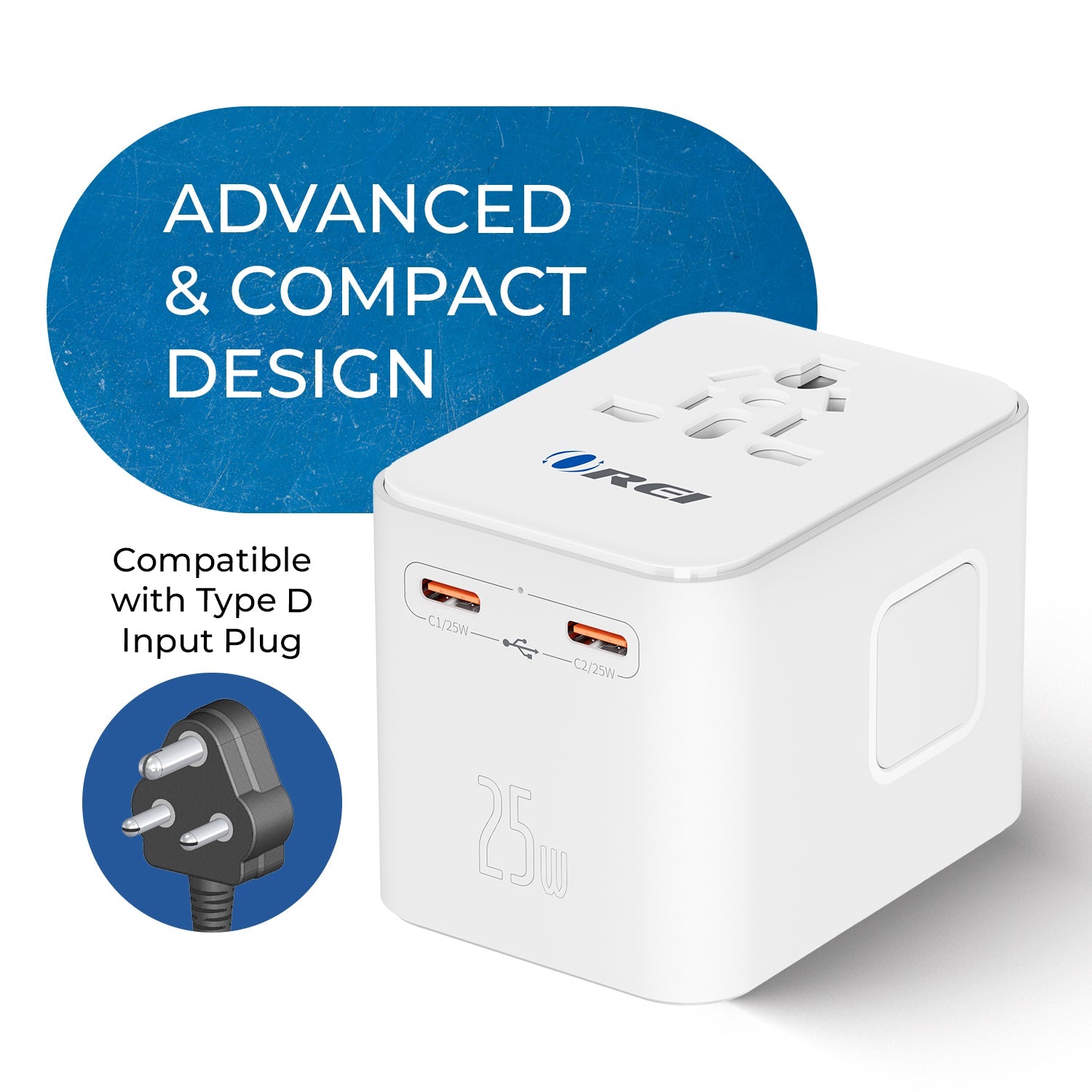 Universal Travel Adapter 25W | 4-in-1 Fast Charging Plug with USB-C & USB-A