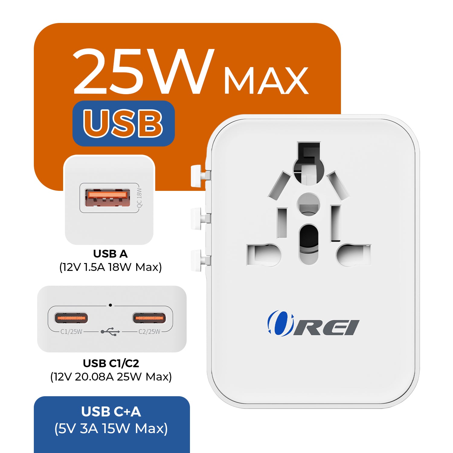 Universal Travel Adapter 25W | 4-in-1 Fast Charging Plug with USB-C & USB-A