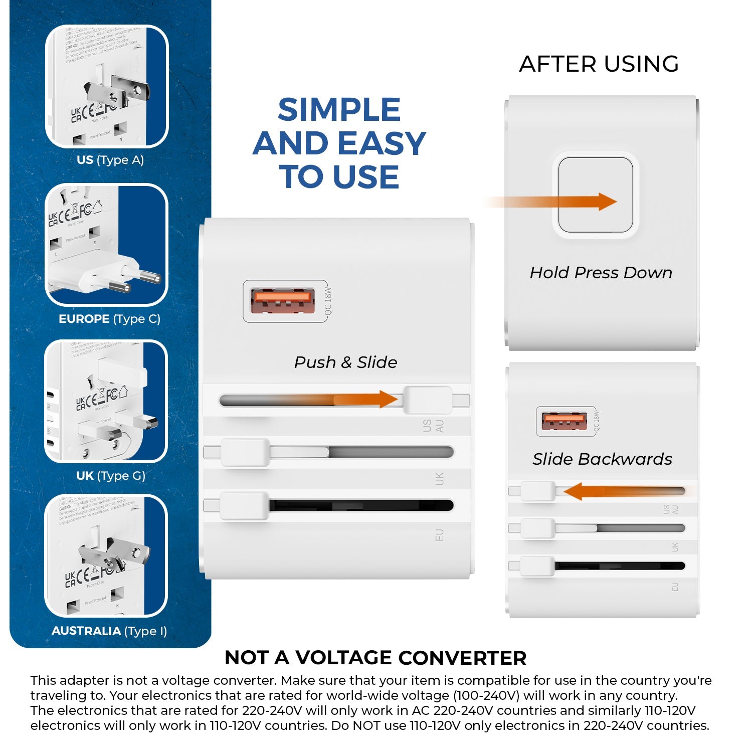 Universal Travel Adapter 25W | 4-in-1 Fast Charging Plug with USB-C & USB-A