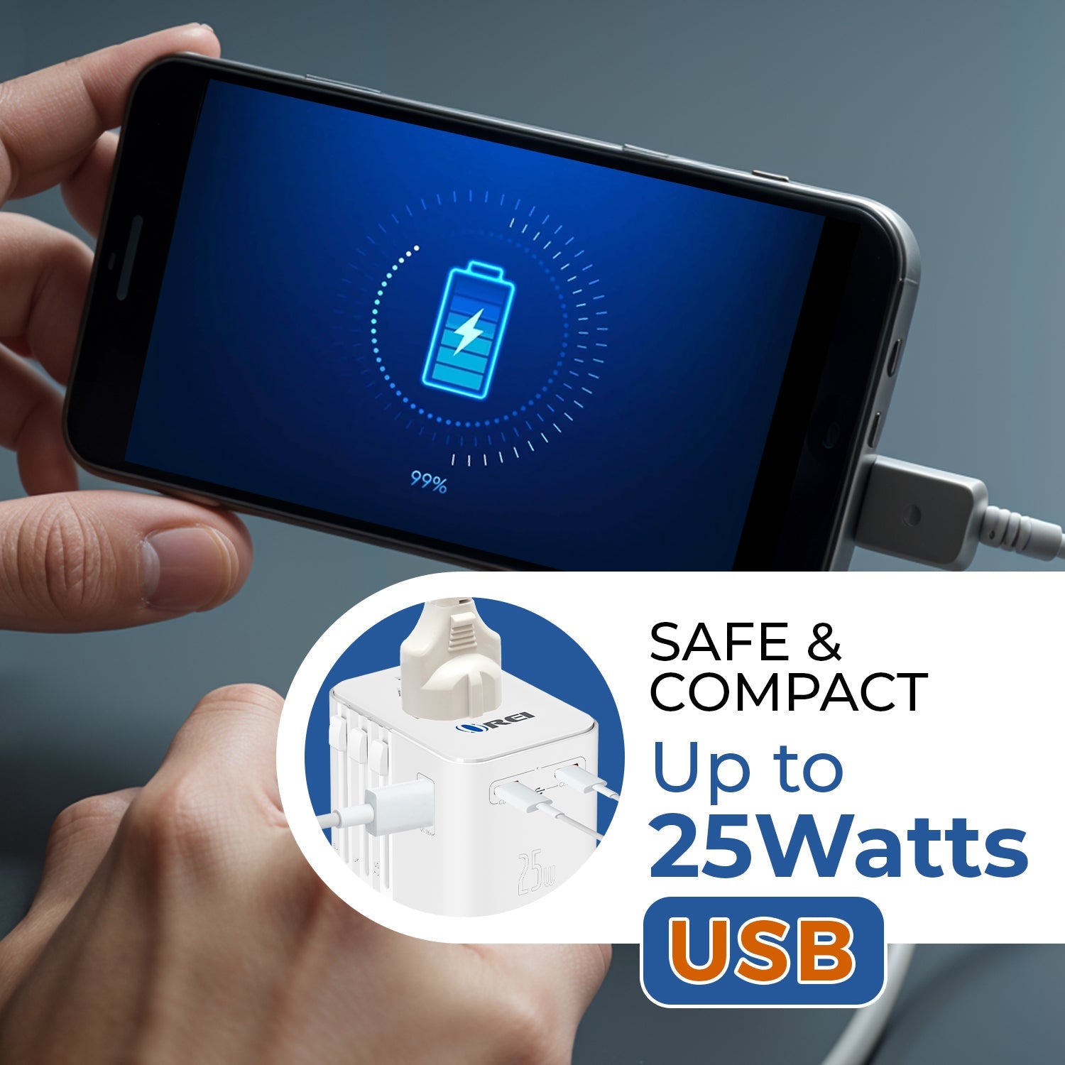 Universal Travel Adapter 25W | 4-in-1 Fast Charging Plug with USB-C & USB-A