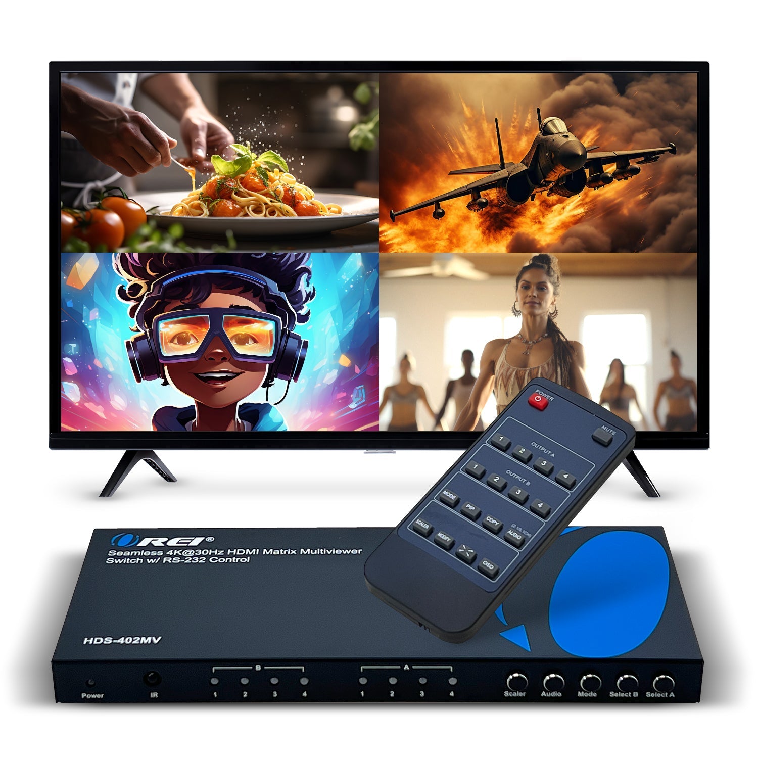 4K@30hz 4x2 HDMI™ Matrix  (Seamless, Audio Extract, MultiView)-HDS-402MV
