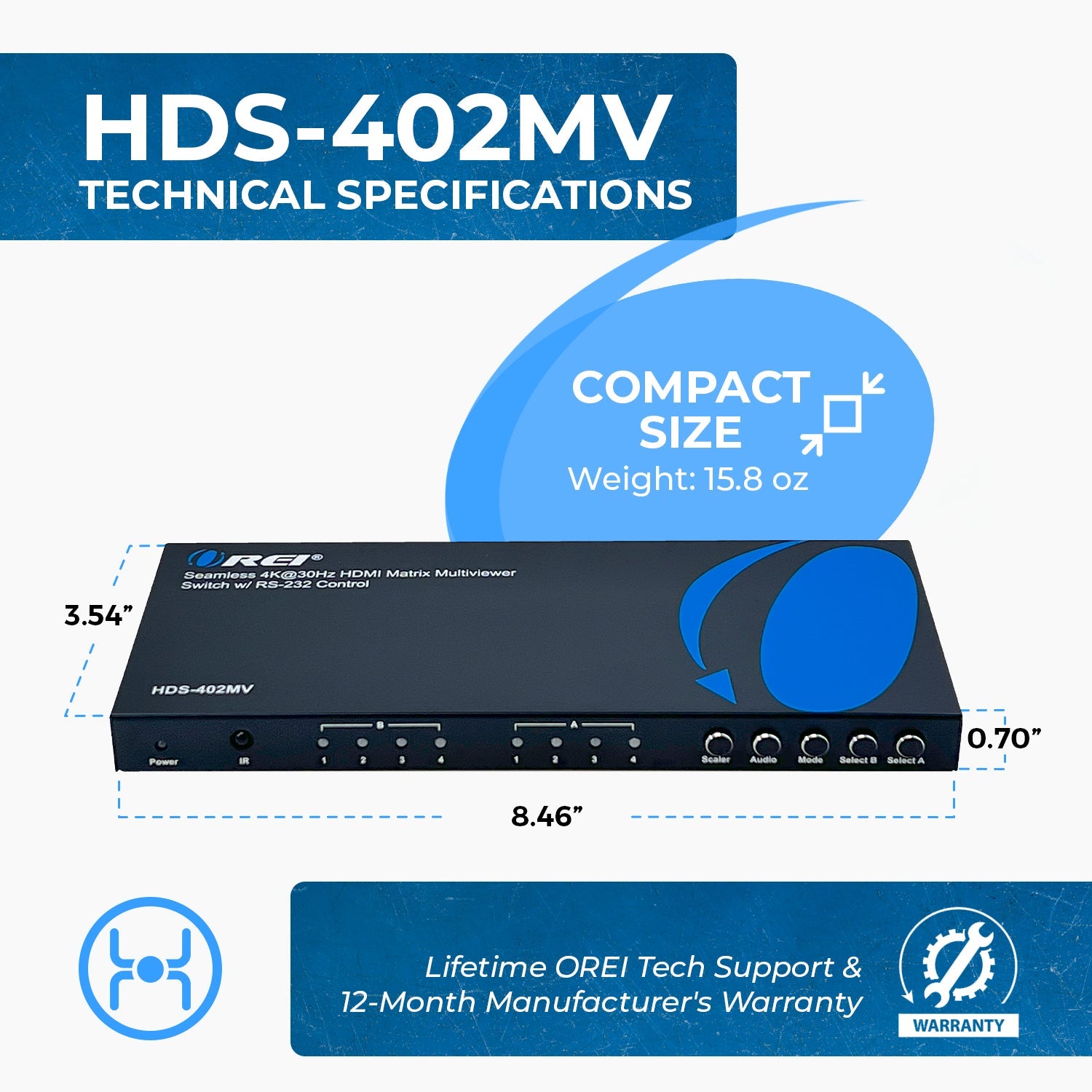 4K@30hz 4x2 HDMI™ Matrix  (Seamless, Audio Extract, MultiView)-HDS-402MV