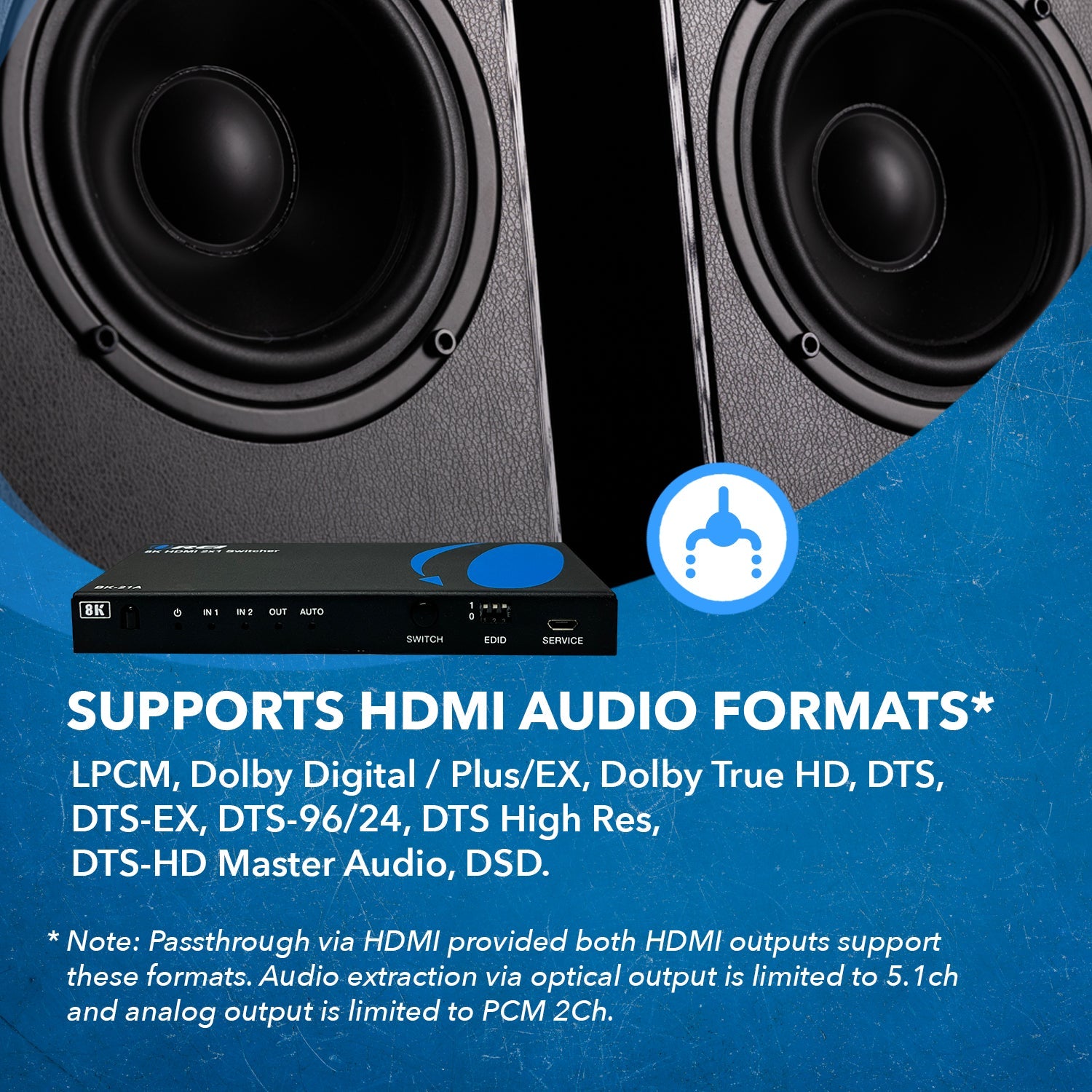 8K 2-port HDMI™ Switch (Audio Extract)-BK-21A