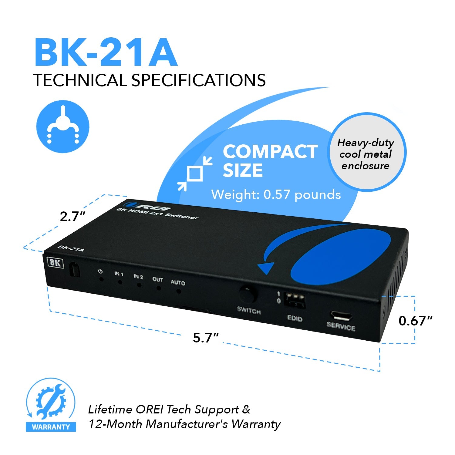8K 2-port HDMI™ Switch (Audio Extract)-BK-21A