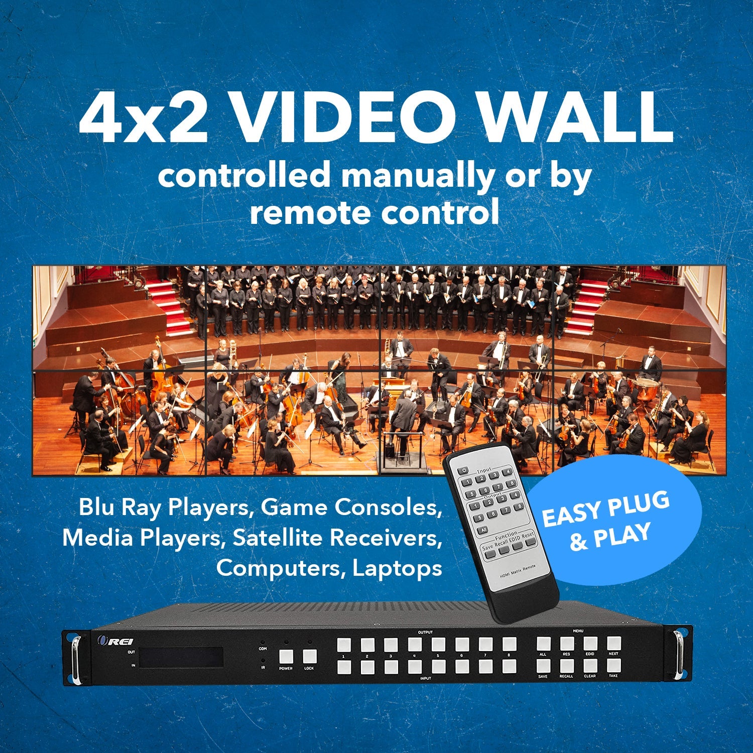 4K@60hz 8x8 HDMI™ Matrix w/ Video Wall (Seamless, Audio Extract)-UHD-808VW