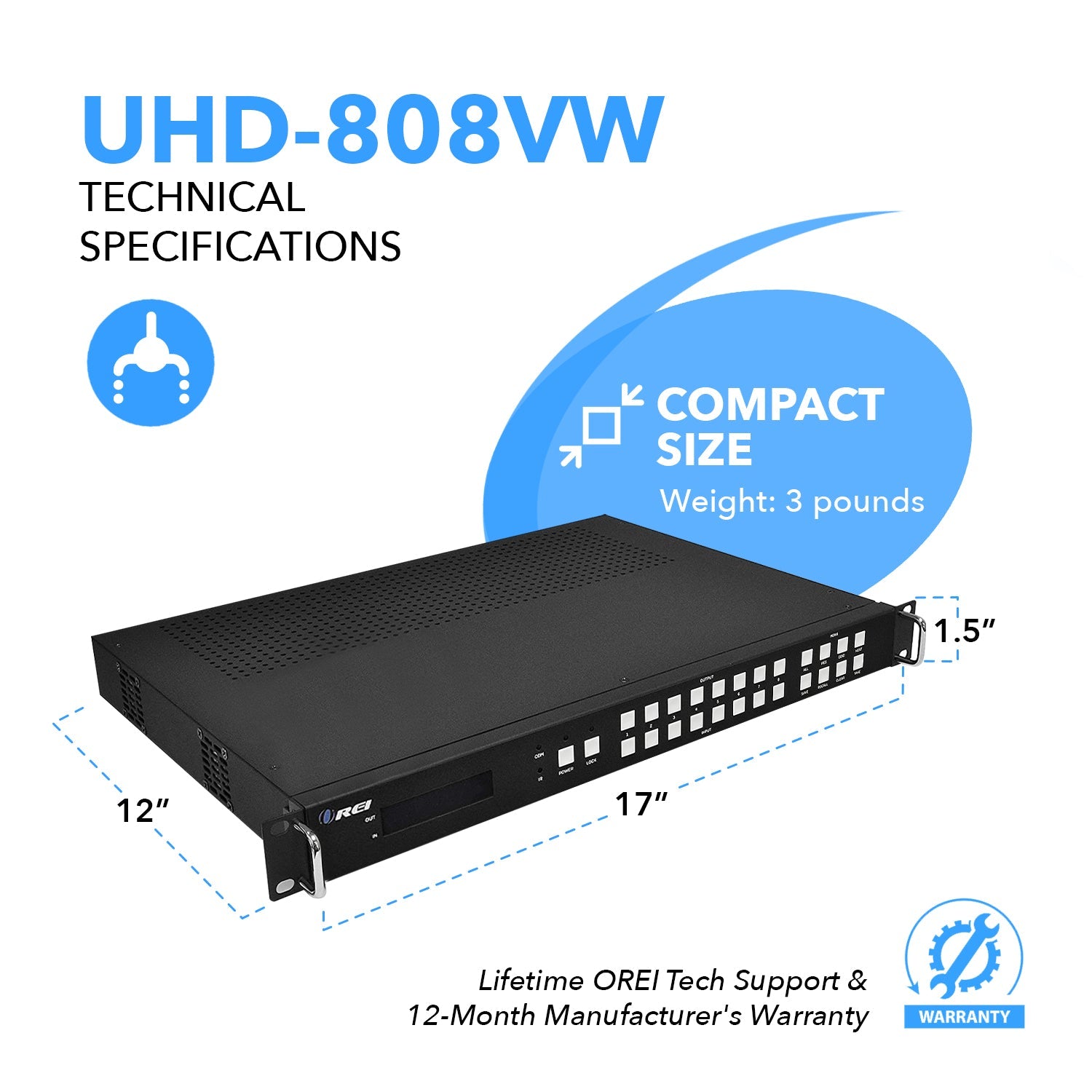 4K@60hz 8x8 HDMI™ Matrix w/ Video Wall (Seamless, Audio Extract)-UHD-808VW