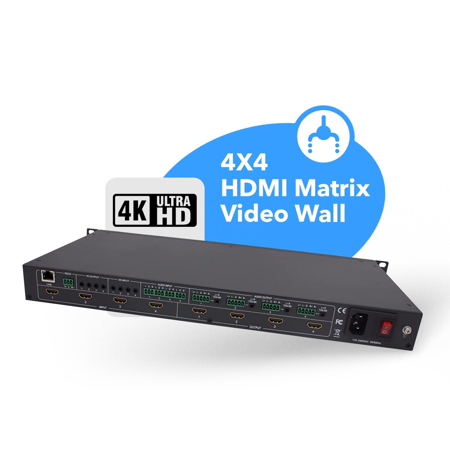 4K@60hz 4x4 HDMI™ Matrix w/ Video Wall (Seamless, Audio Extract)-UHD-404VW