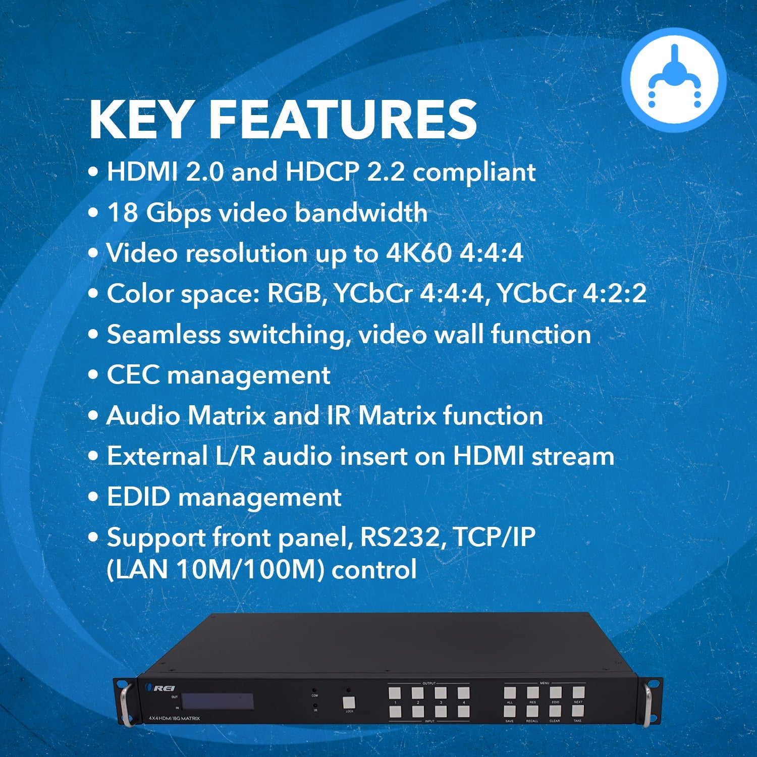 4K@60hz 4x4 HDMI™ Matrix w/ Video Wall (Seamless, Audio Extract)-UHD-404VW