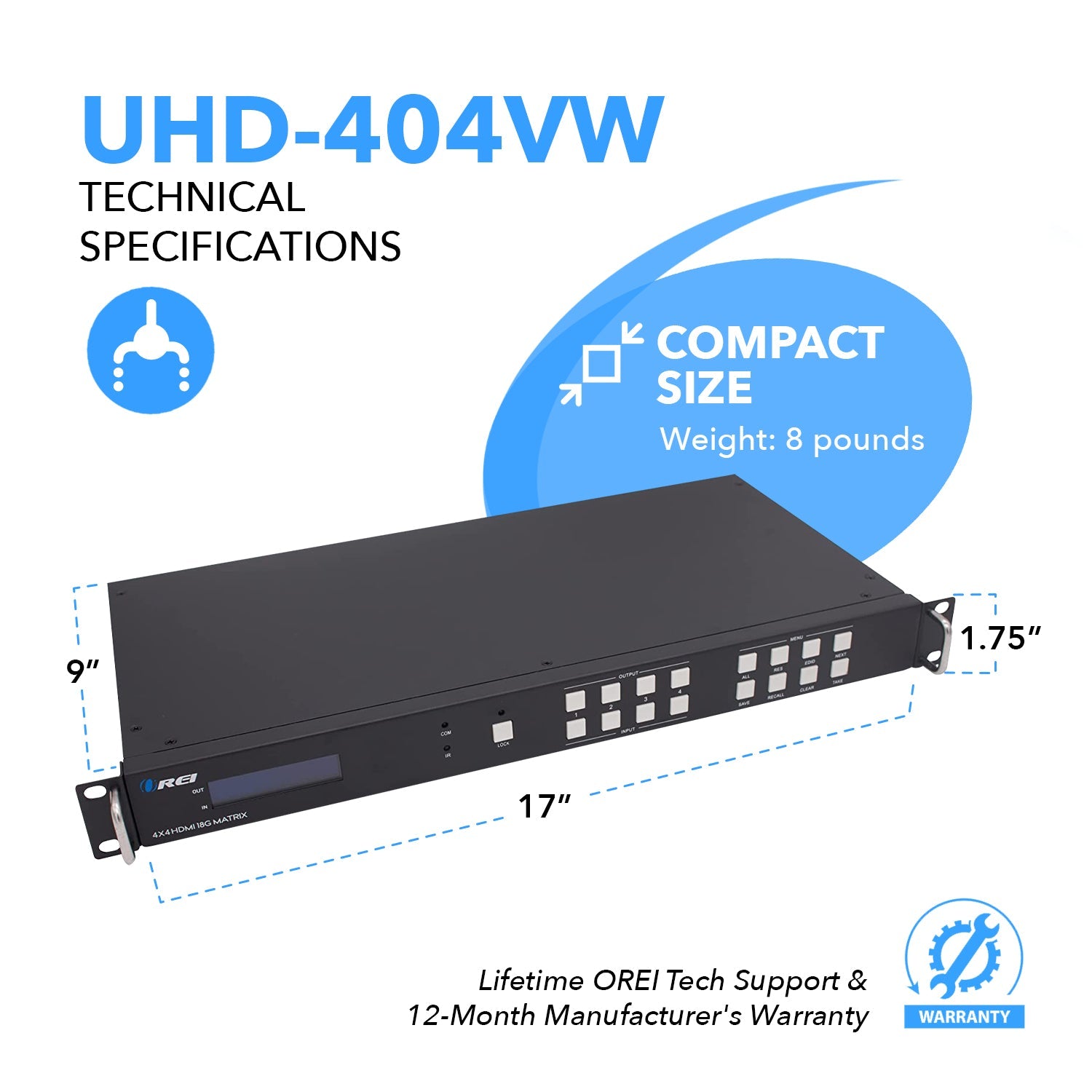4K@60hz 4x4 HDMI™ Matrix w/ Video Wall (Seamless, Audio Extract)-UHD-404VW