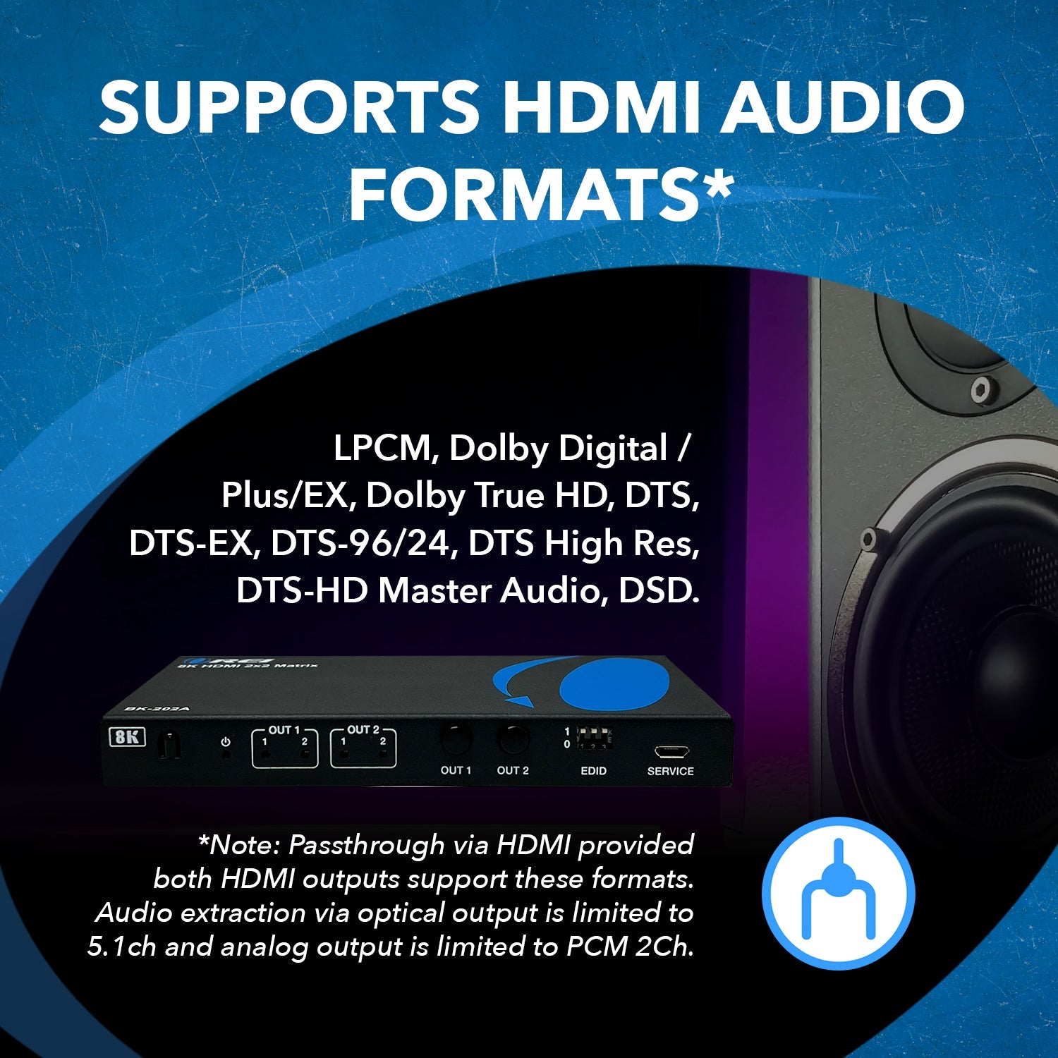 8K 2x2 HDMI™ Matrix (Audio Extract)-BK-202A