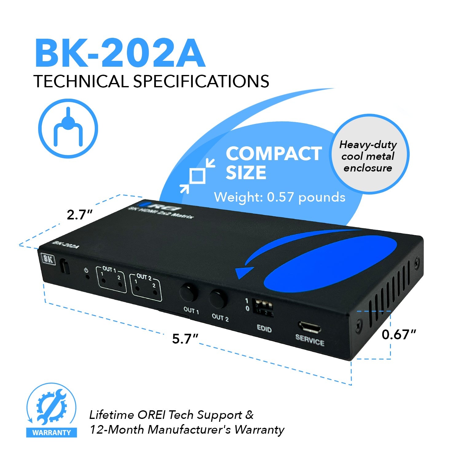 8K 2x2 HDMI™ Matrix (Audio Extract)-BK-202A