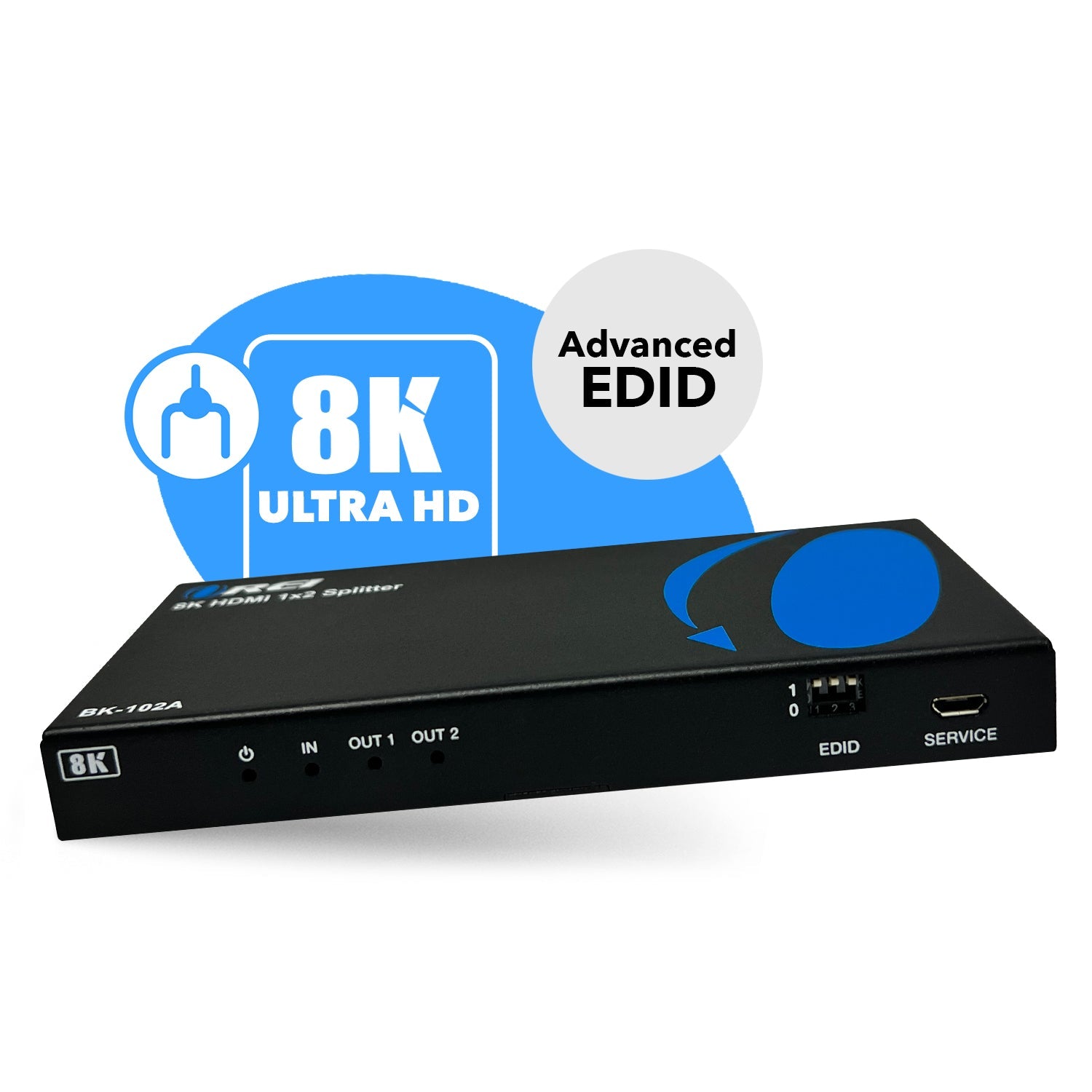 8K 1x2 HDMI™ Splitter (Downscaler, Audio Extract)-BK-102A