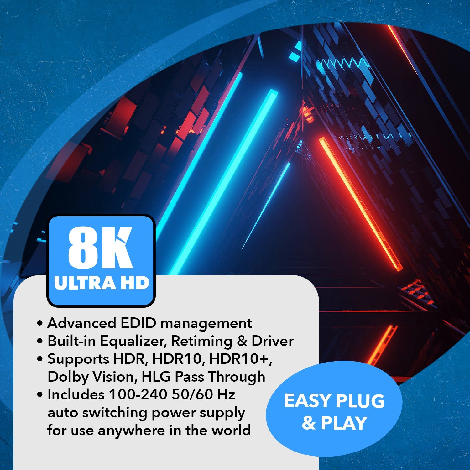 8K 1x2 HDMI™ Splitter (Downscaler, Audio Extract)-BK-102A