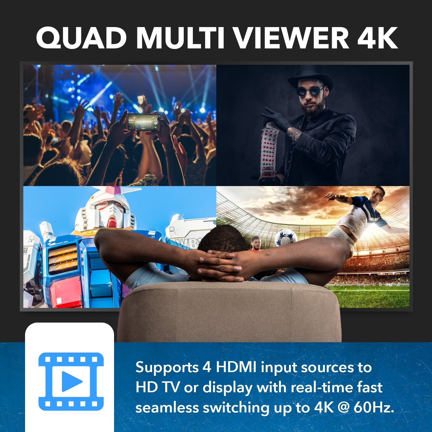 4K@60hz 4-port HDMI™ Seamless Switch w/ Multi Viewer (Audio Extract)-UHD-401MV