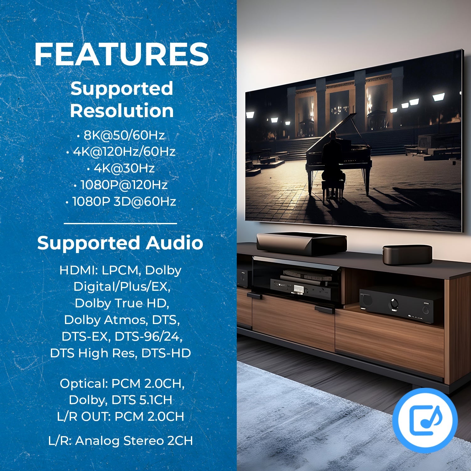 8K HDMI™ or eARC Audio Extractor (3.5mm, Optical)-BKA-1
