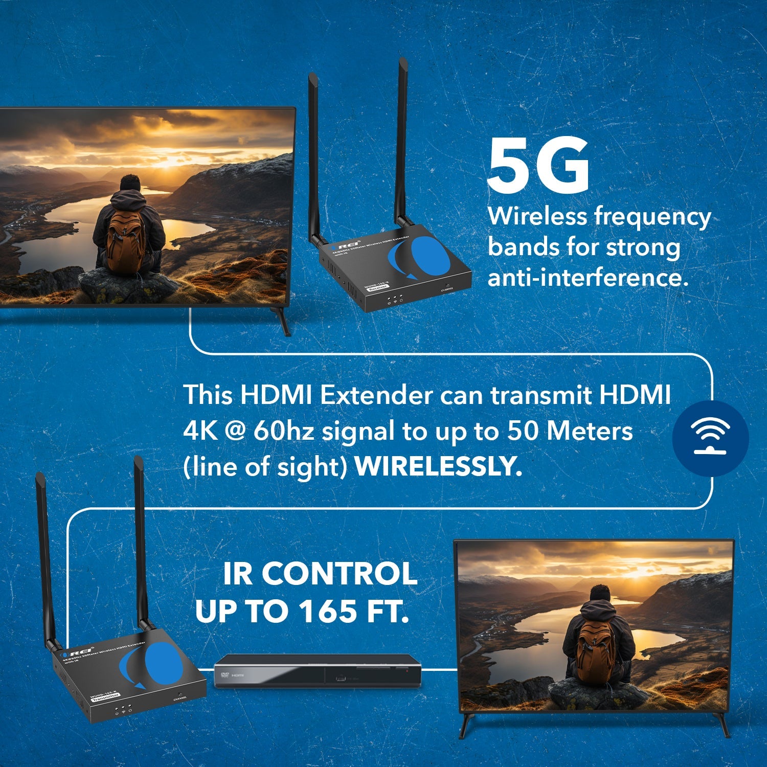 4K@60hz  Wireless HDMI™ Extender (Loop, IR) - 165ft (WUHD-165-K)