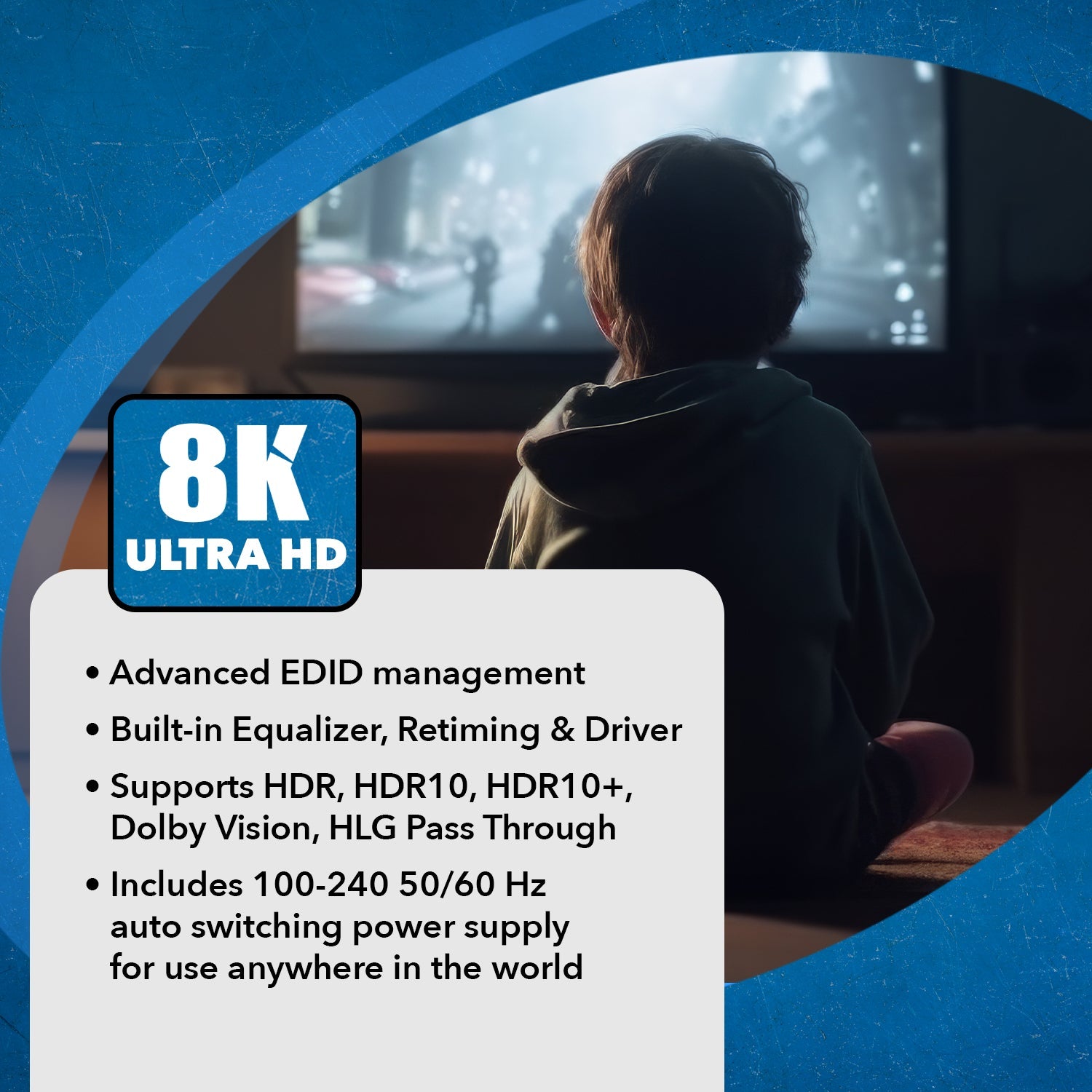 8K 1x4 HDMI™ Splitter (Downscaler, Audio Extract)-BK-104A