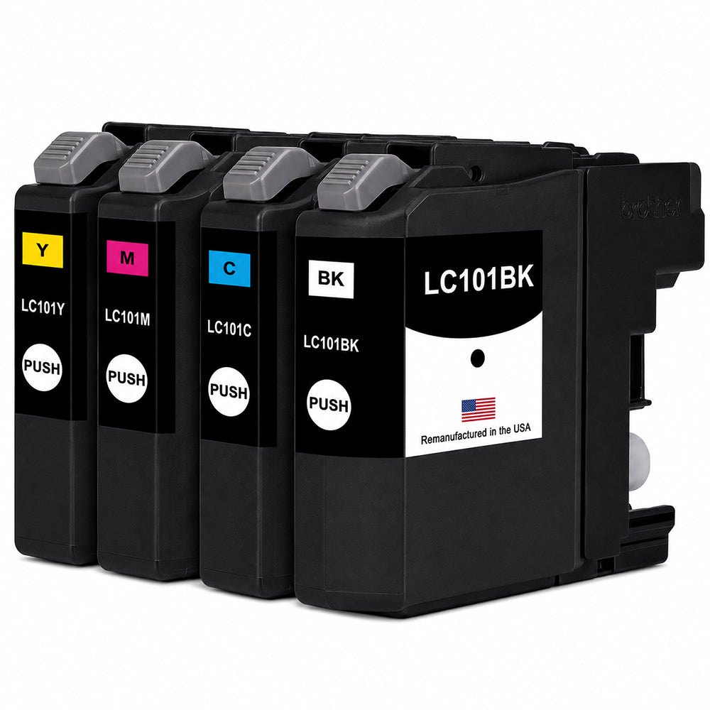 U.S. Remanufactured for Brother LC101BK Black / 3 Color 4-Pack Ink Cartridges