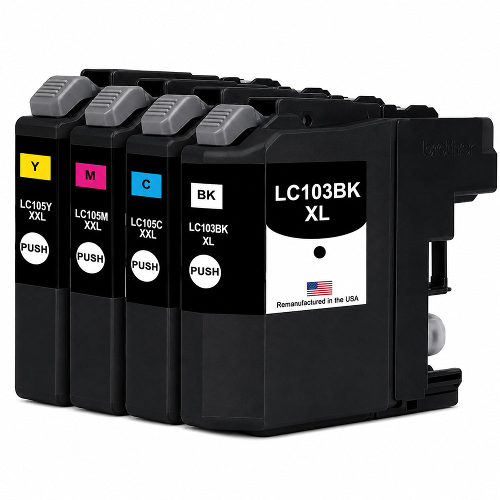 U.S. Remanufactured for Brother LC103BK XL High Yield Black / LC105 3 Colors XXL Super High Yield Ink Cartridges 4-Pack