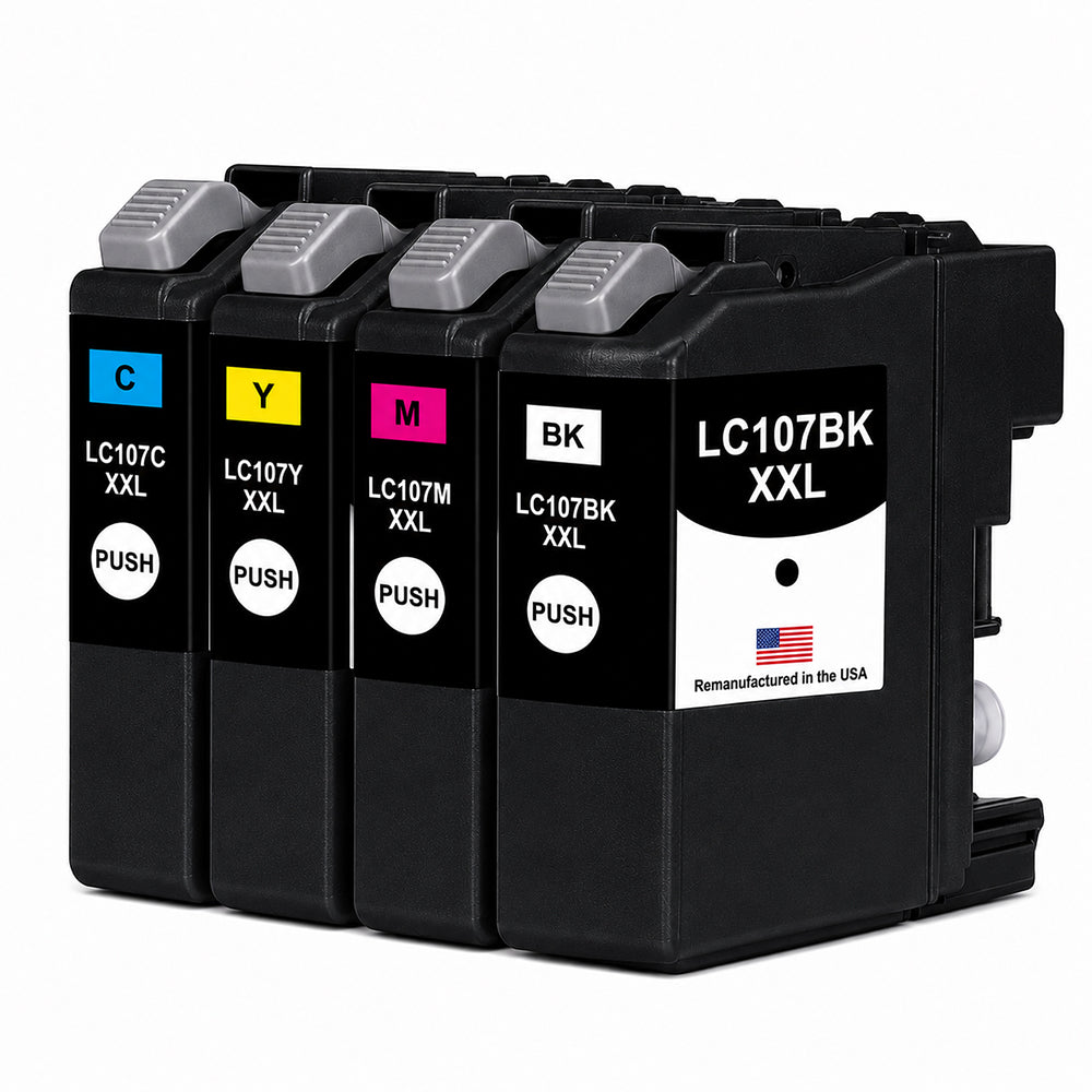 U.S. Remanufactured for Brother LC107BK Black / LC105 3 Colors XXL Super High Yield 4-Pack Ink Cartridges