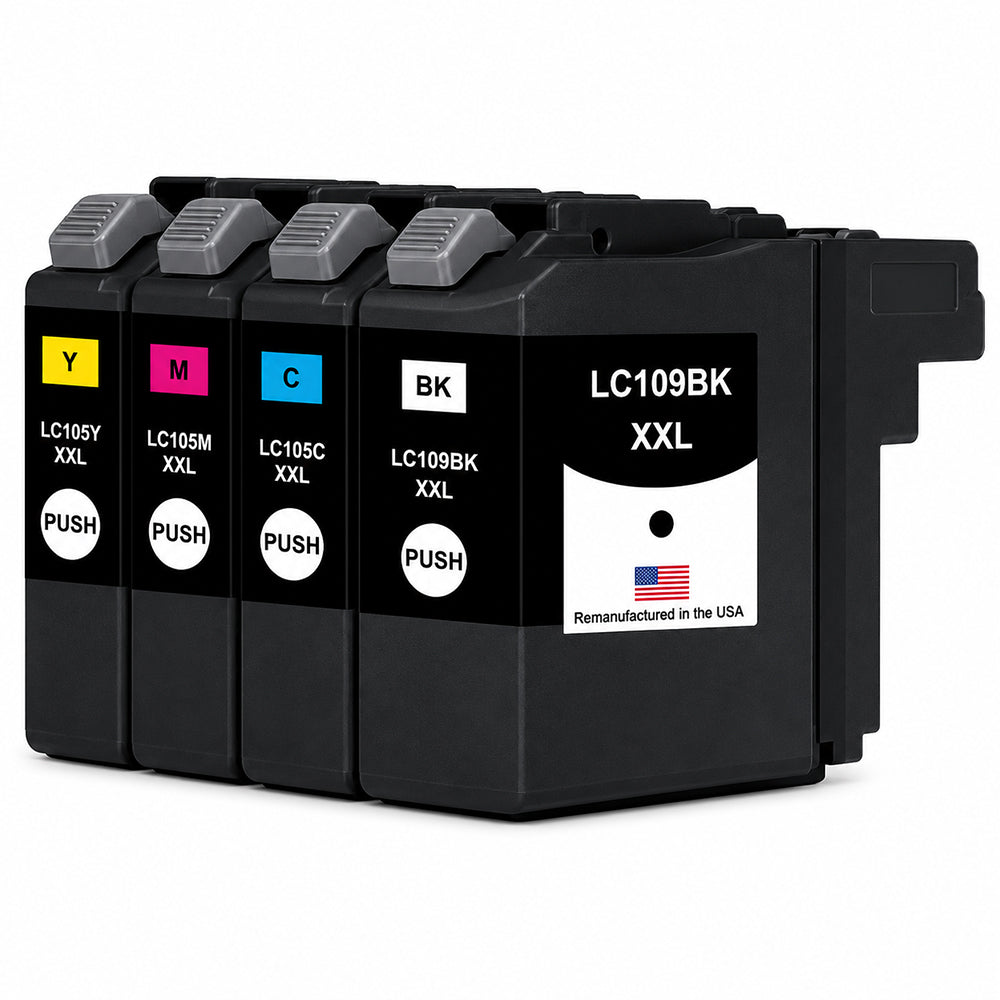 U.S. Remanufactured for Brother LC109BK XXL Black / LC105 XXL 3 Color Super High Yield 4-Pack Ink Cartridges