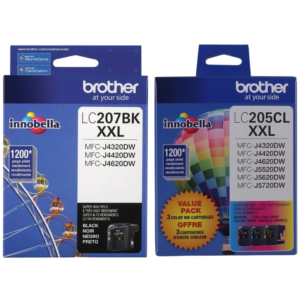 New, Pre-Owned - Brother LC207XXL Black & LC205XXL Color Ink Cartridges