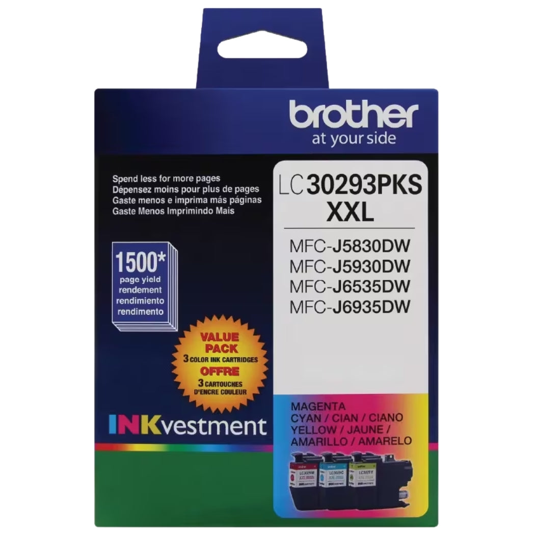 New, Pre-Owned - Brother LC3029XXL Extra High Yield Cyan, Magenta, Yellow Ink Cartridges, Pack Of 3