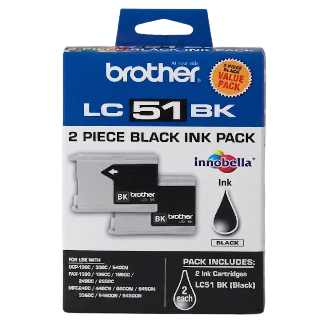 New, Pre-Owned - Brother LC51BK Black Ink Cartridge 2 PKS