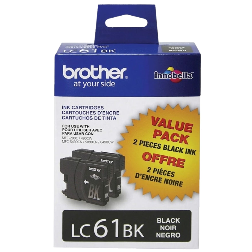 New, Pre-Owned - Brother LC61BK Black Ink Cartridge, Pack Of 2