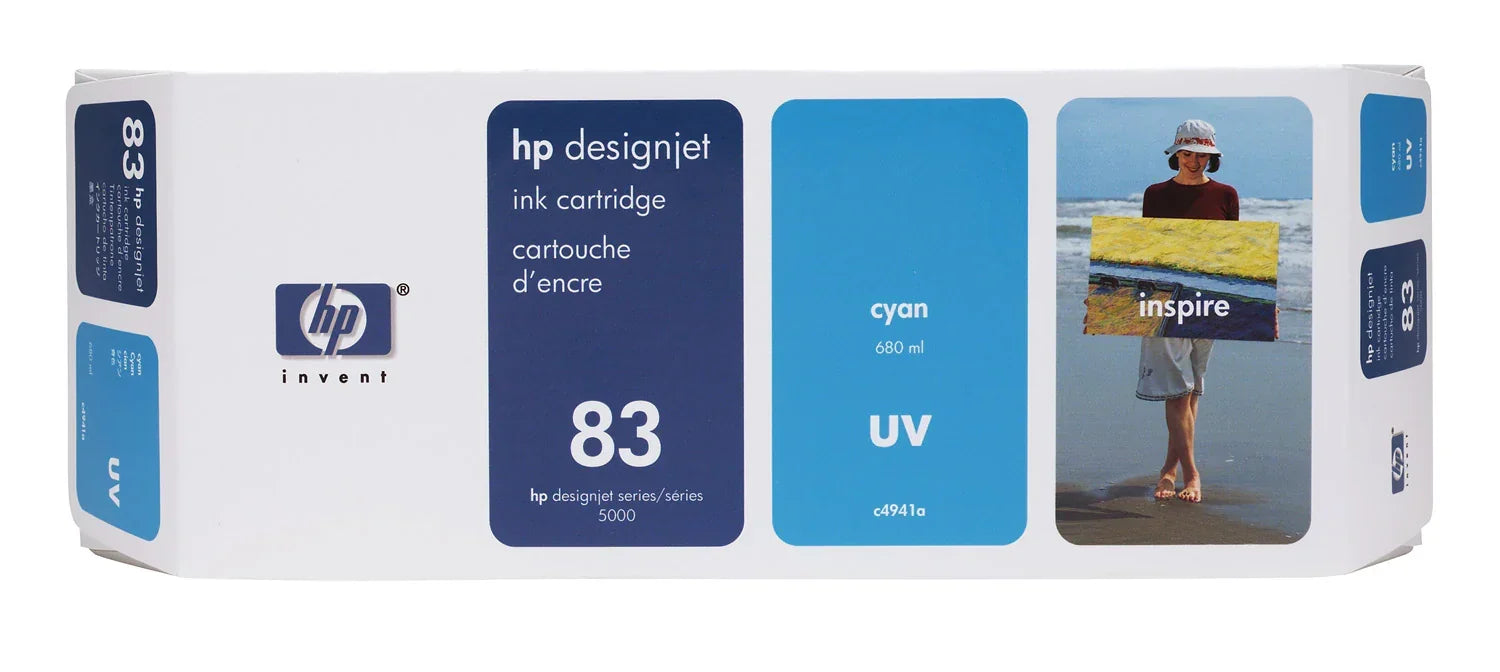 New, Pre-owned, Original HP 83 Standard Yield Cyan Ink Cartridge, C4941A