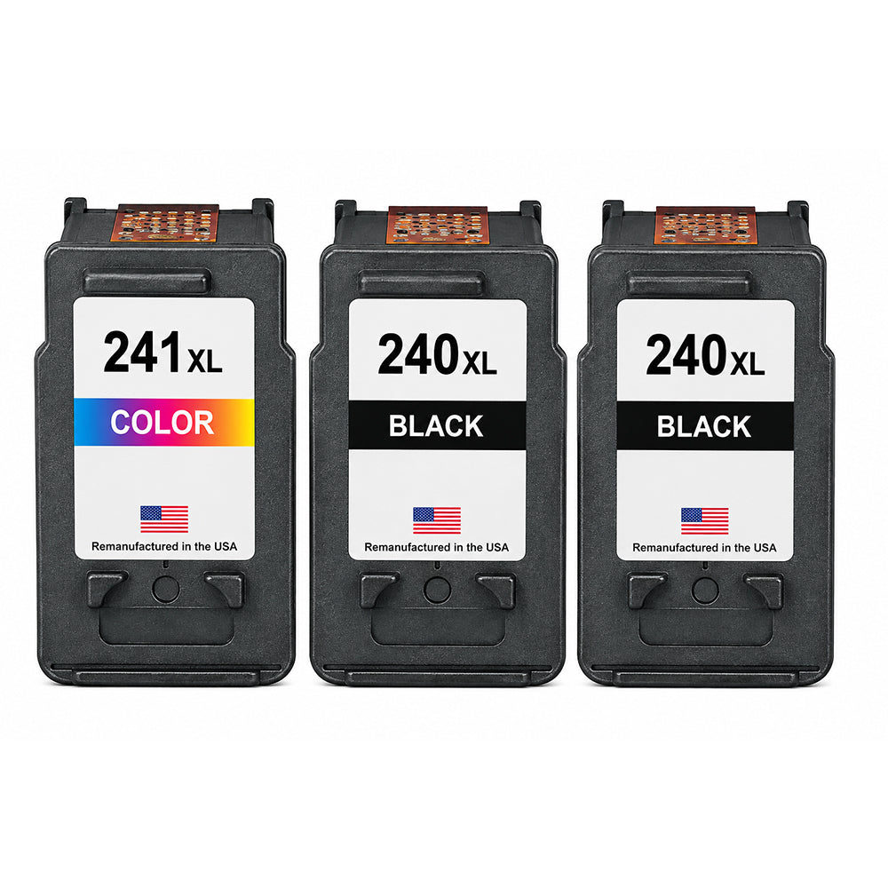 U.S. Remanufactured for Canon PG-240XL 2 Black / CL-241XL 1 Color 3-Pack High Yield Ink Cartridges
