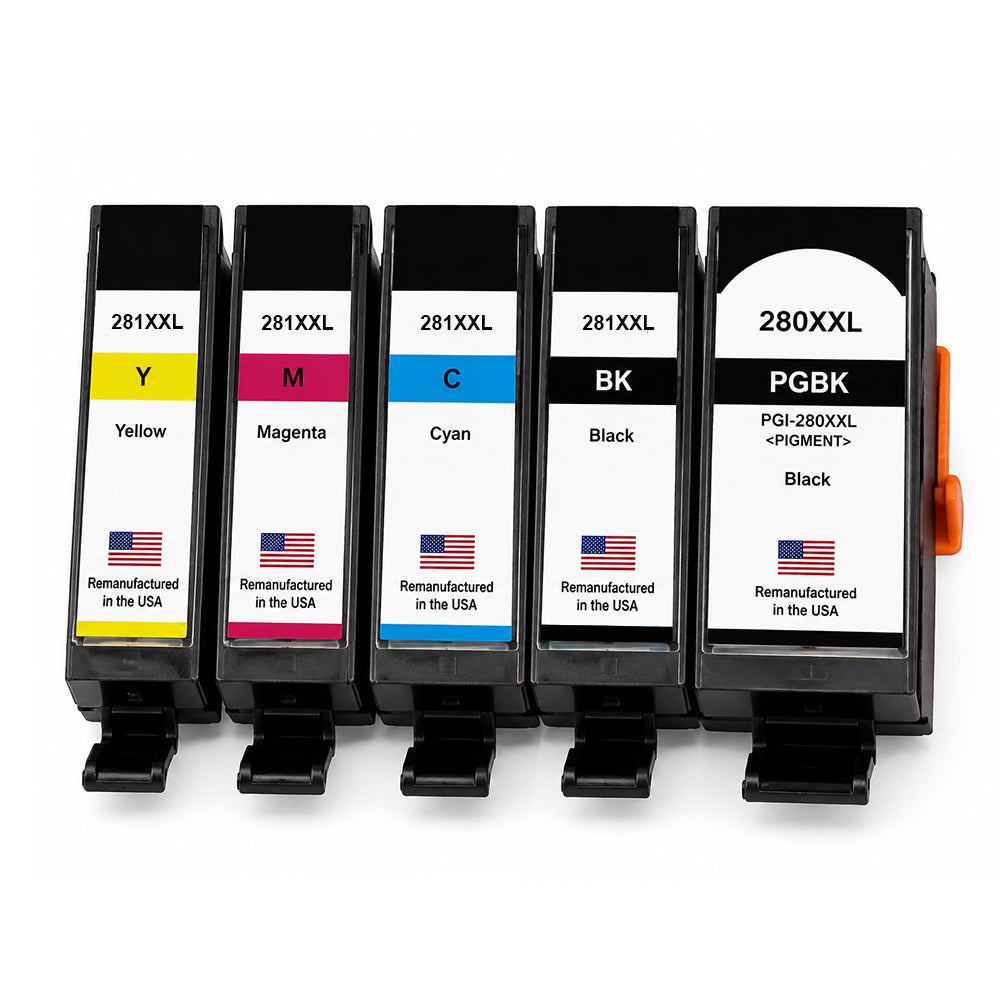 U.S. Remanufactured for Canon PGI-280XXL Black and CLI-281XXL Black, Cyan, Magenta and yellow  Ink Cartridges (5Pack)
