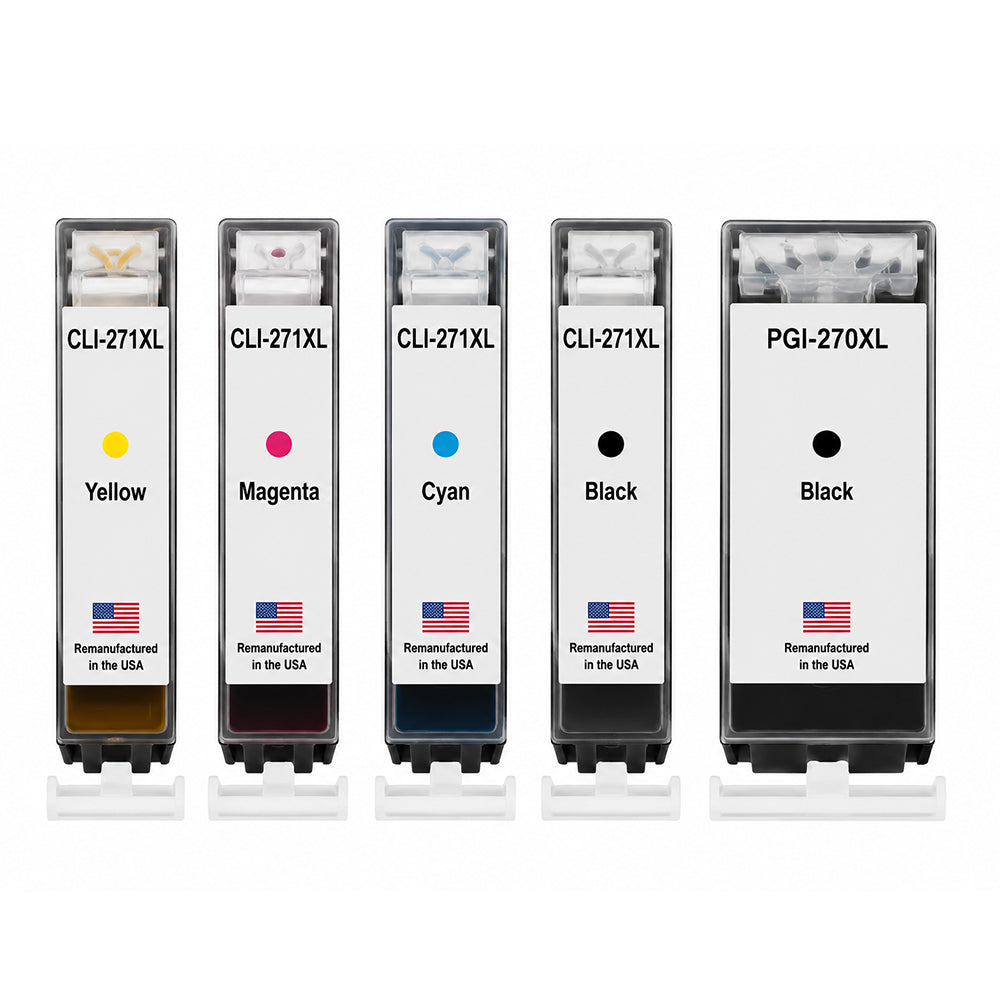 U.S. Remanufactured for for Canon 1 PGI-270XL Black / CLI-271XL 1 Black and 3 Colors Ink Cartridges 5-Pack