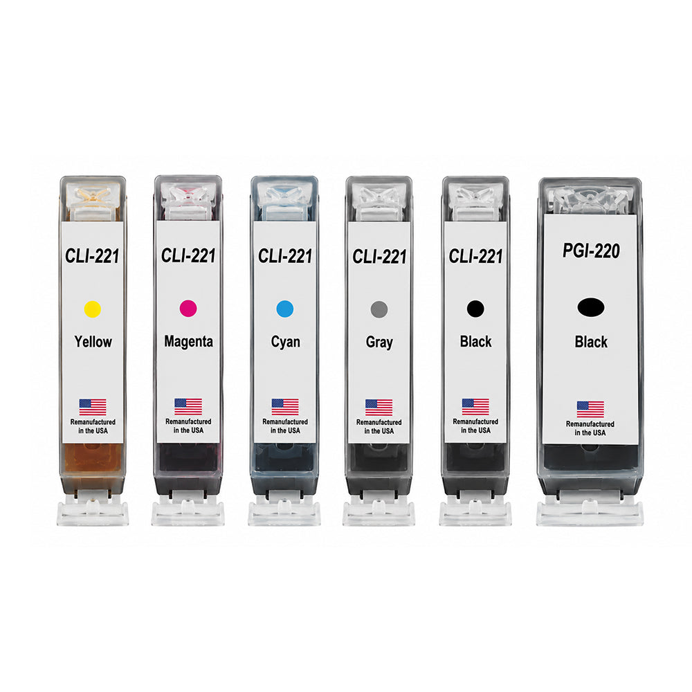 U.S. Remanufactured for Canon 1 PGI-250XL Black / CLI-251XL 1 Black, Gray and 3 Colors Ink Cartridges 6-Pack