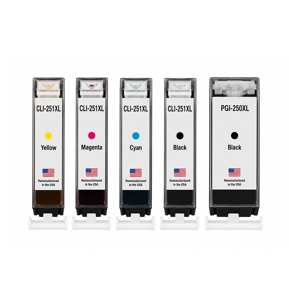 U.S. Remanufactured for Canon 1 PGI-250XL Black / CLI-251XL 1 Black and 3 Color Ink Cartridges 5-Pack
