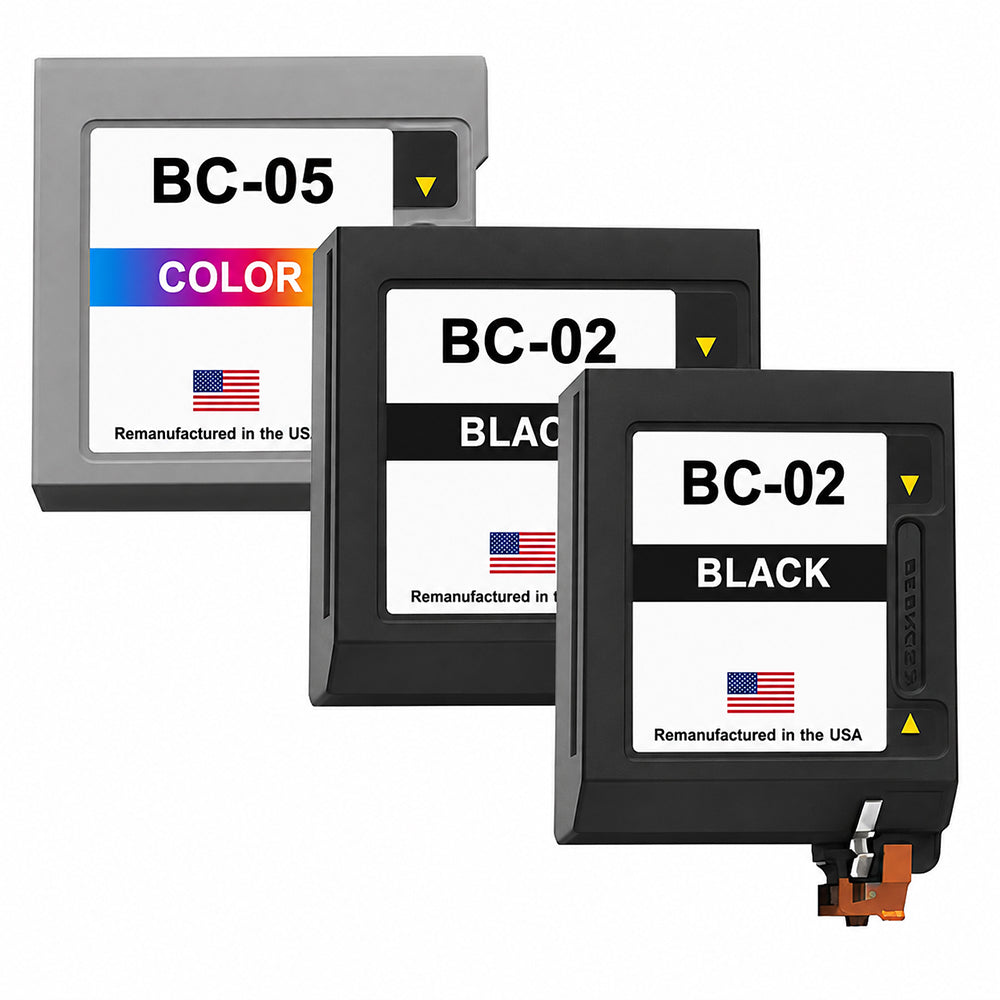 U.S. Remanufactured for Canon BC-02 2 Black / BC-05 1 Color Ink Cartridges 3-Pack