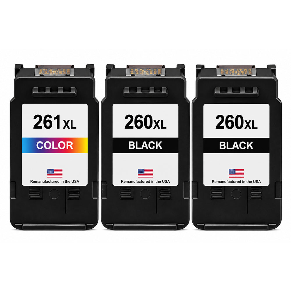 U.S. Remanufactured for Canon PG-260XL 2 Black / CL-261XL 1 Color Ink Cartridges, 3-Pack