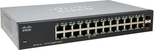 SG102-24 - Cisco 24-Ports RJ-45 1Gb/s 10/100/1000Base-T Gigabit Ethernet 1U Rack-Mountable UnManaged Switch with 2x Combo SFP (mini-GBIC) Ports (Refurbished)