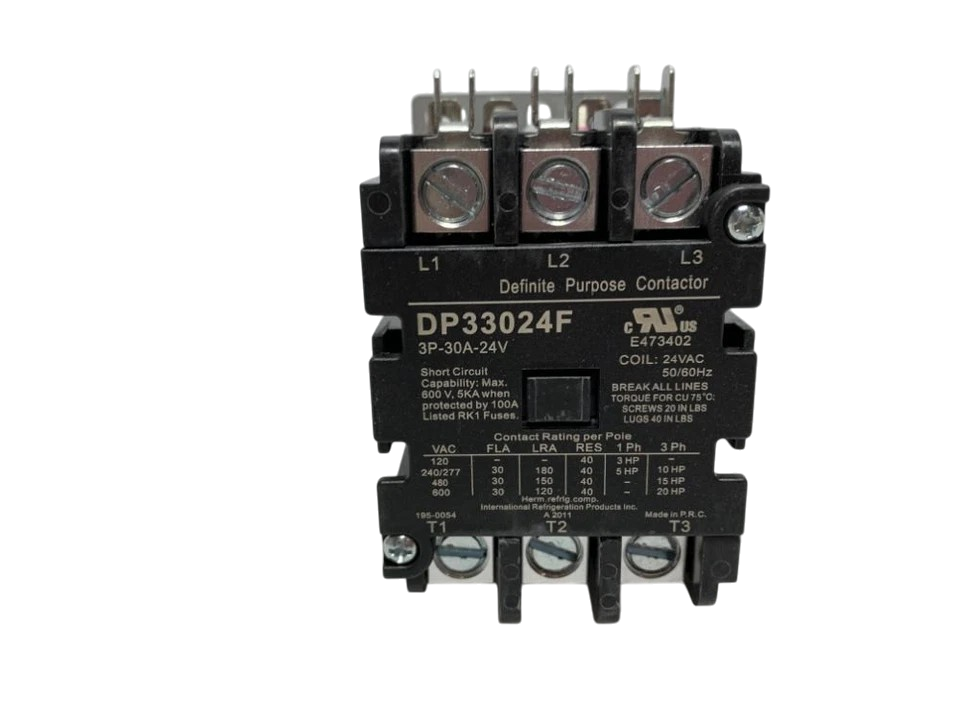 IRP DP33024F Contactor 3 Pole 30A 24VAC Coil