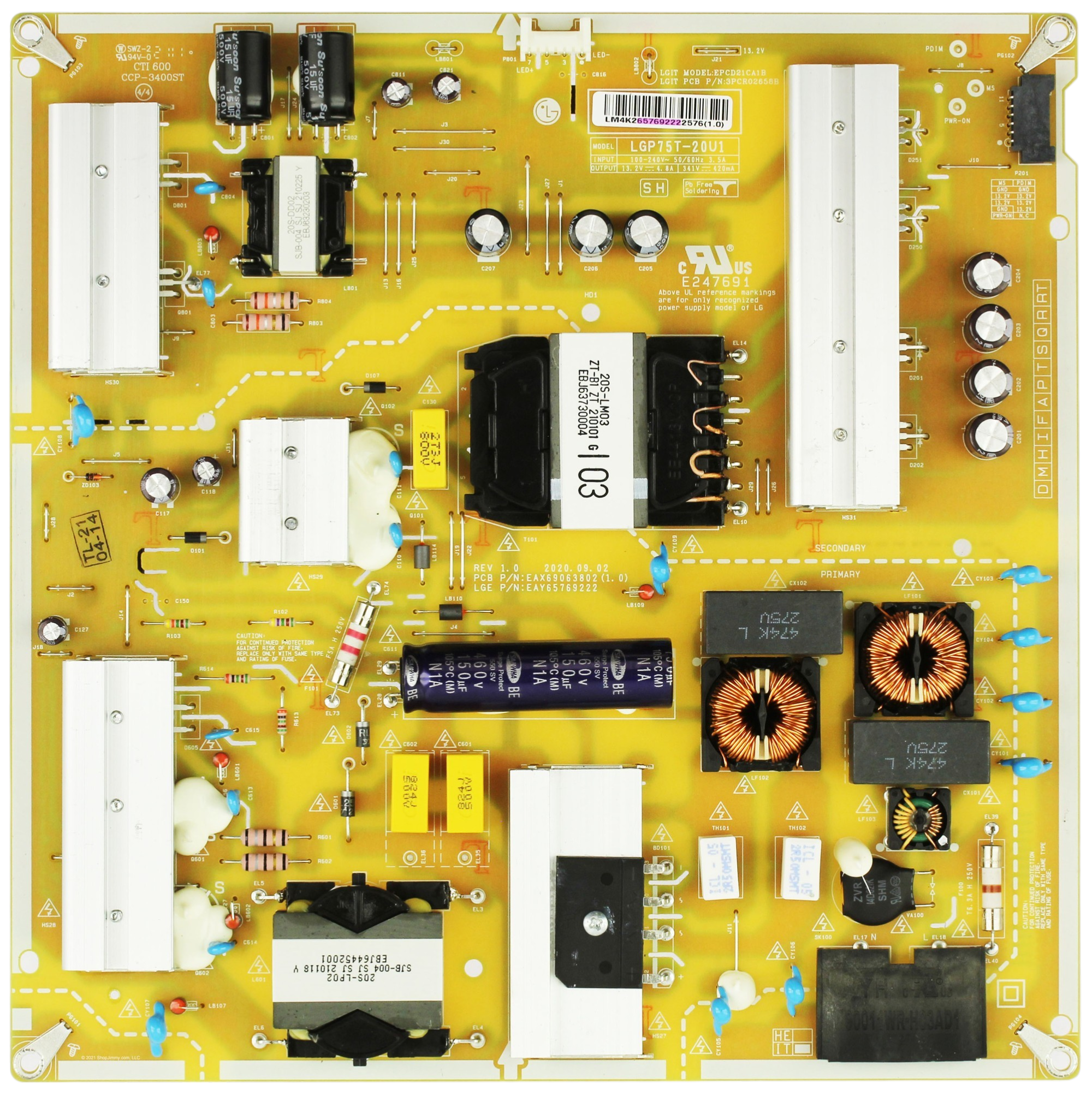 EAY65769222 LG Power Supply, EAX69063802(1.0), LGP75T-20U1, 3PCR02658B, 75UP7070PUD, 75UN6950ZUD, 75UN7070PUC, 75NANO80UNA, 75UN6955ZUD, 75UP7570AUE