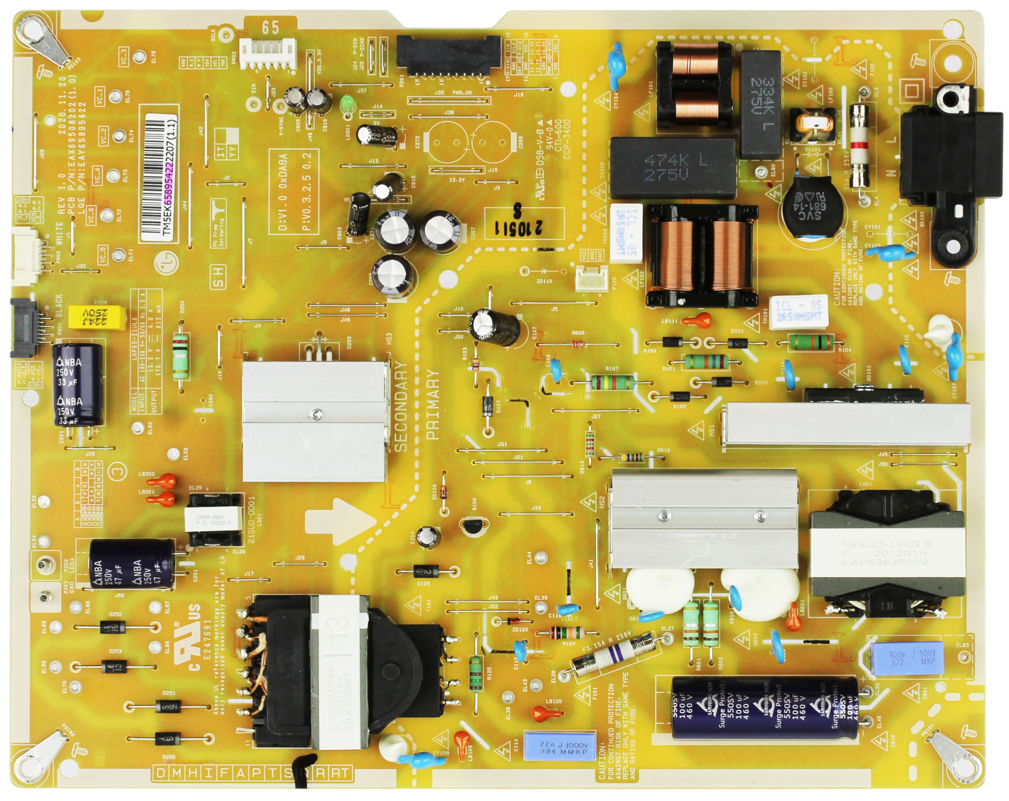EAY65895422 LG POWER SUPPLY, EAX69508202(1.0), LGP65-21UL6, 65NANO80UPA, 65QNED80UQA, 65QNED75URA