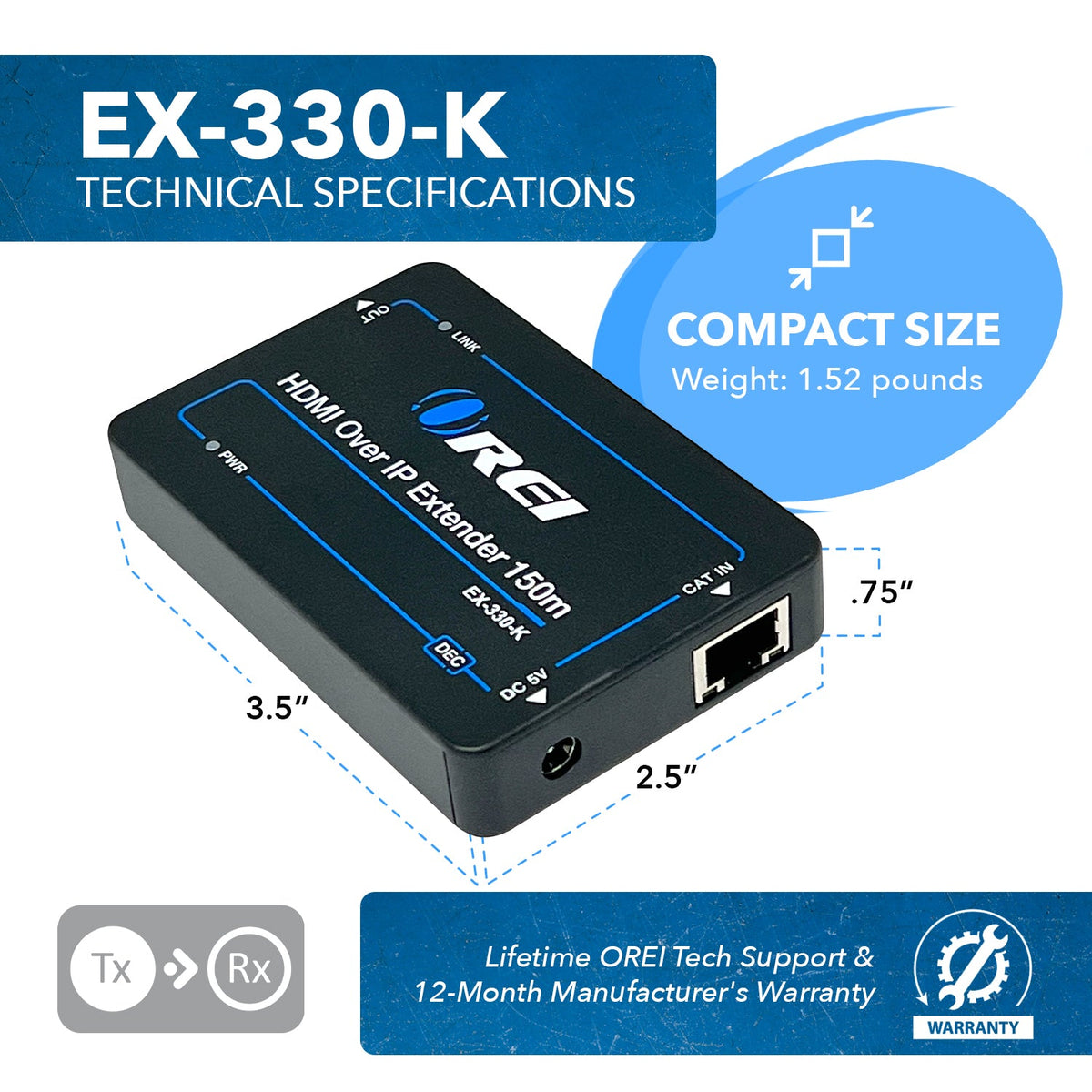 1080p  HDMI™ Extender (Over IP) - 500ft (cat6) (EX-330-K)